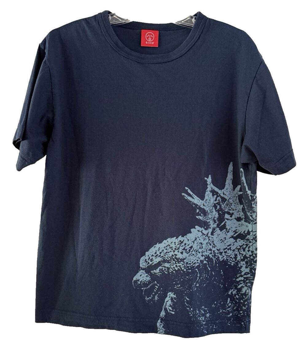 OJICO Godzilla Graphic Print Blue Cotton T-Shirt Men’s L Crew Neck Short Sleeve